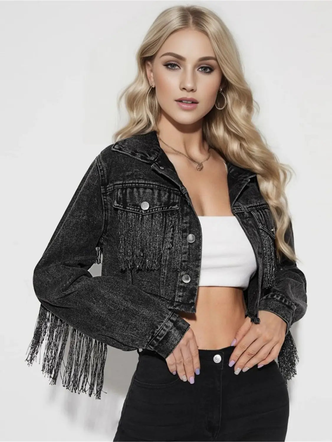 A1 Damen Jeansjacke mit Fransen