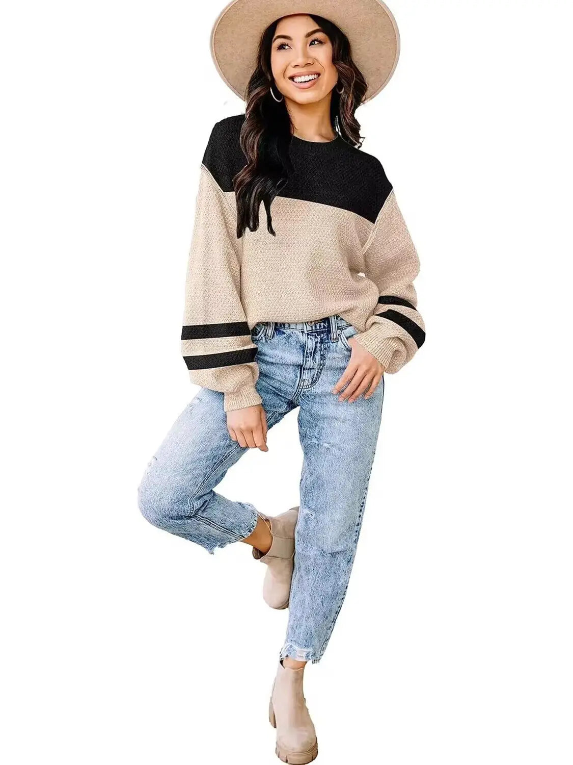 A.1 Damen Pullover locker mit V-Ausschnitt