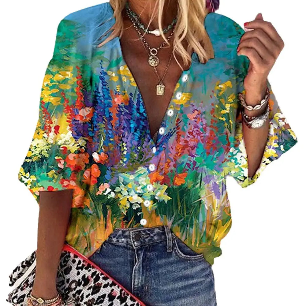 Damen Langarmshirt mit 3D-Blumenprint