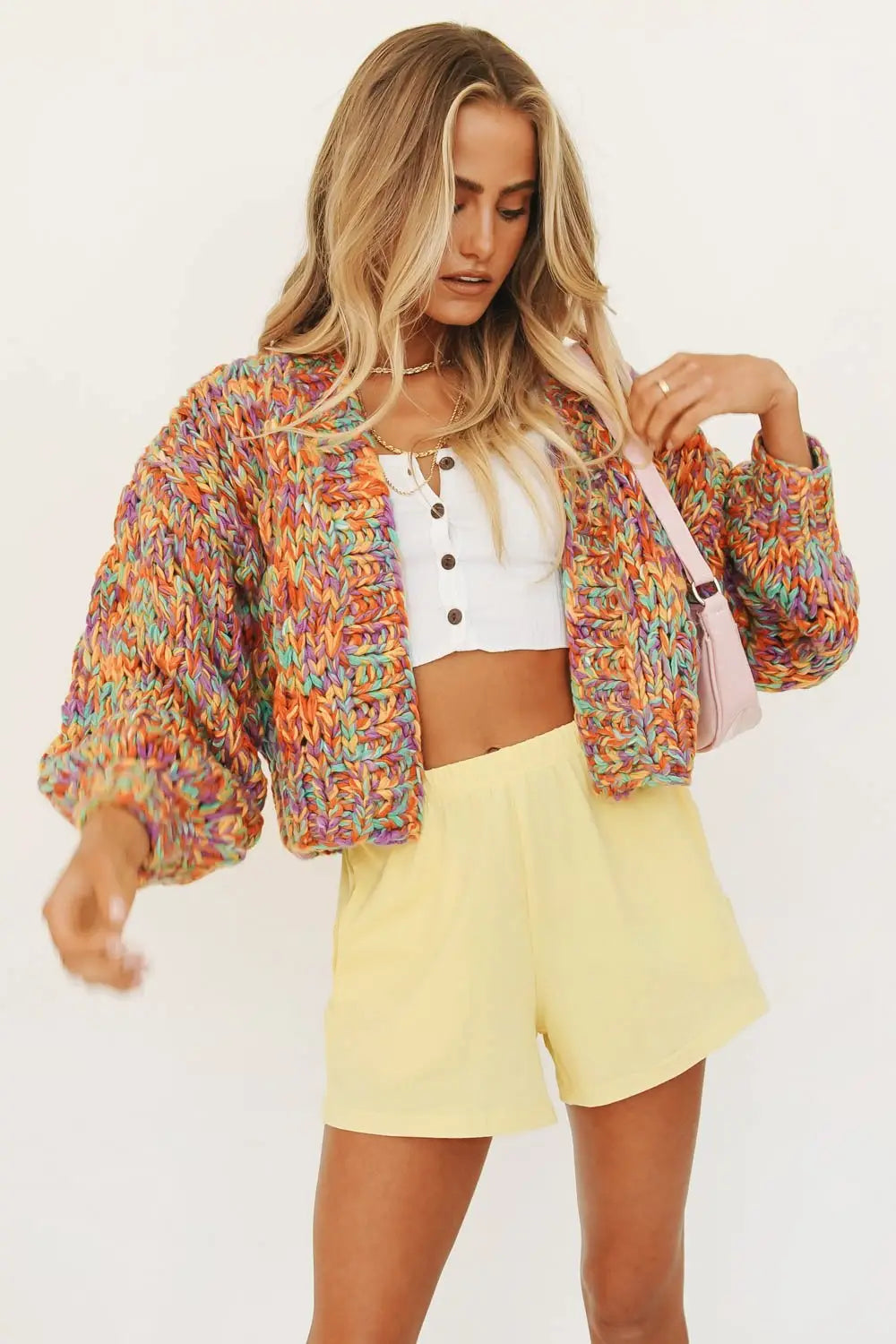 A.1 Damen Regenbogen-Strickpullover, handgewebt