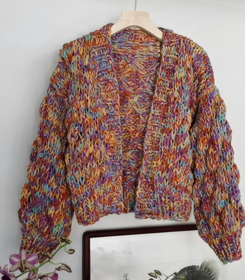 A.1 Damen Regenbogen-Strickpullover, handgewebt