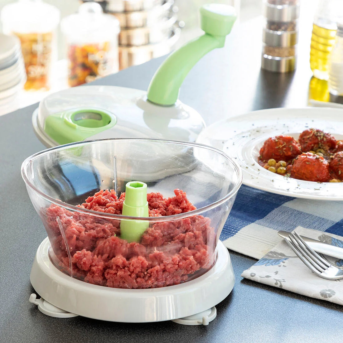 4 in 1 Schleuder, Schneidwerk und Rührgerät mit Zubehör und Rezepten Chopix – Detailansicht 4