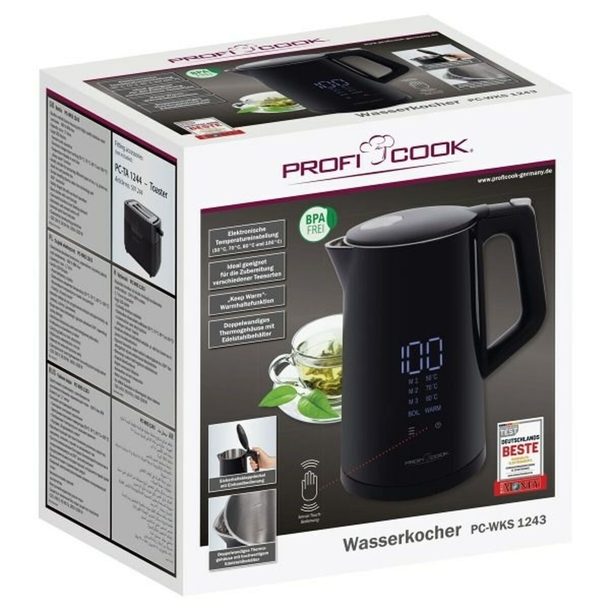 Wasserkocher Proficook PC-WKS 1243 Schwarz Edelstahl 2200 W 1,7 L - AWK Flagship