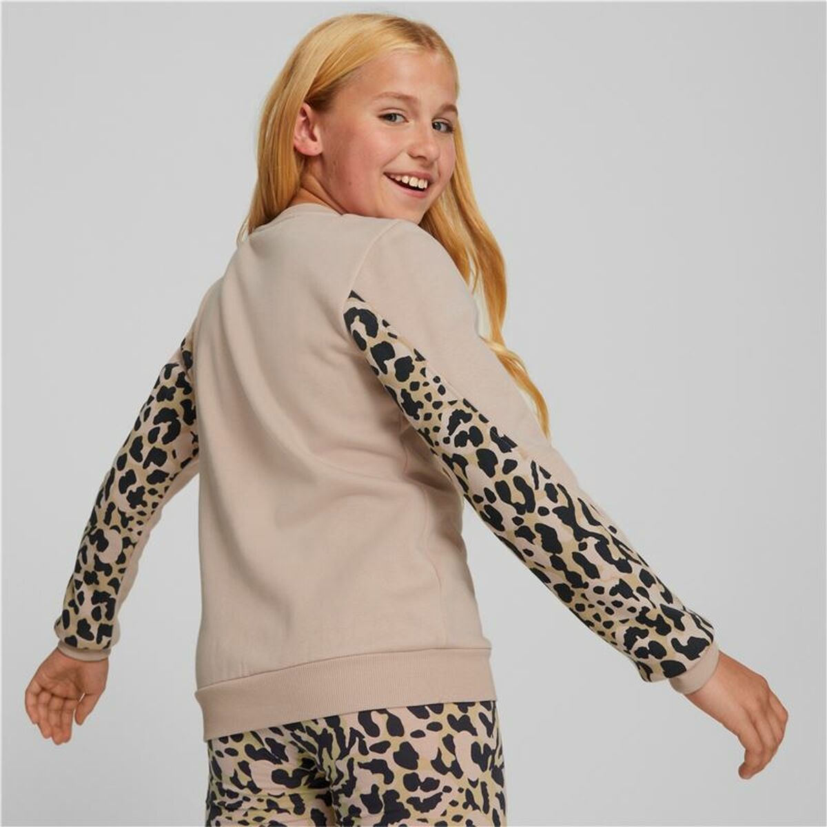 Sweatshirt ohne Kapuze für Mädchen Puma Alpha Crew Neck Beige Leopard Rosa - AWK Flagship