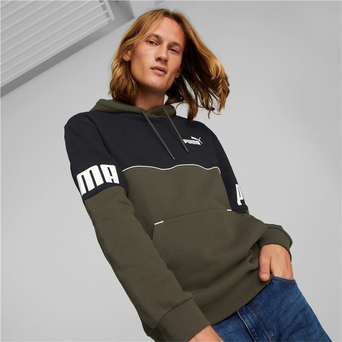 Herren Sweater mit Kapuze Puma Power Colorblock grün Schwarz - AWK Flagship