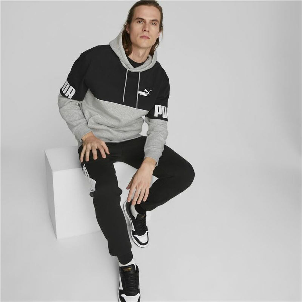 Herren Sweater mit Kapuze Puma Power Colorblock Grau - AWK Flagship