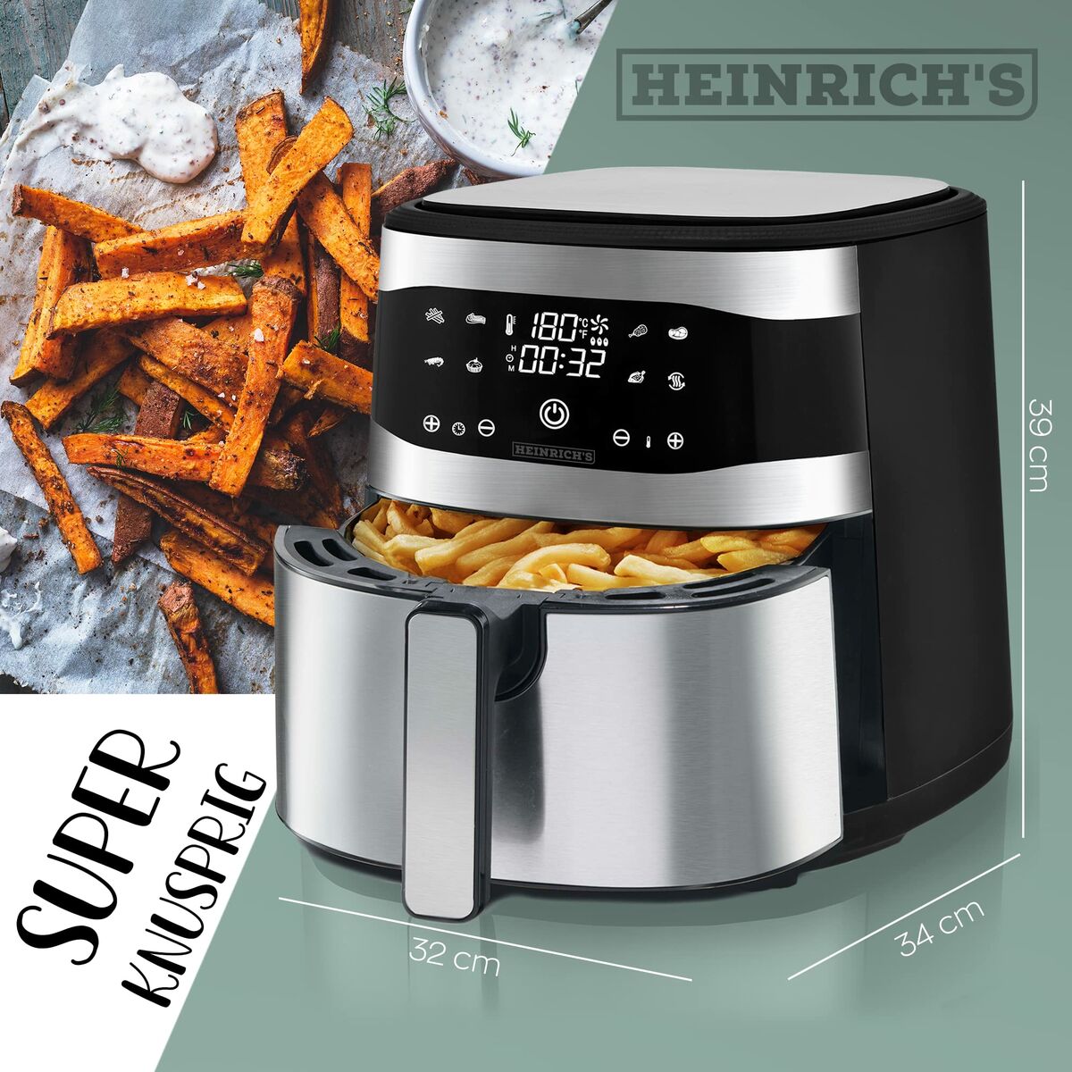 Heißluftfritteuse Heinrich's HFR 8205 Schwarz Silberfarben 1800 W 8 L - AWK Flagship