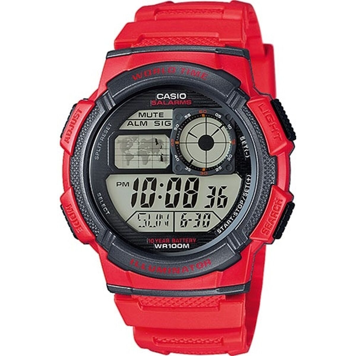 Herrenuhr Casio WORLD TIME ILLUMINATOR Rot (Ø 43 mm) - AWK Flagship