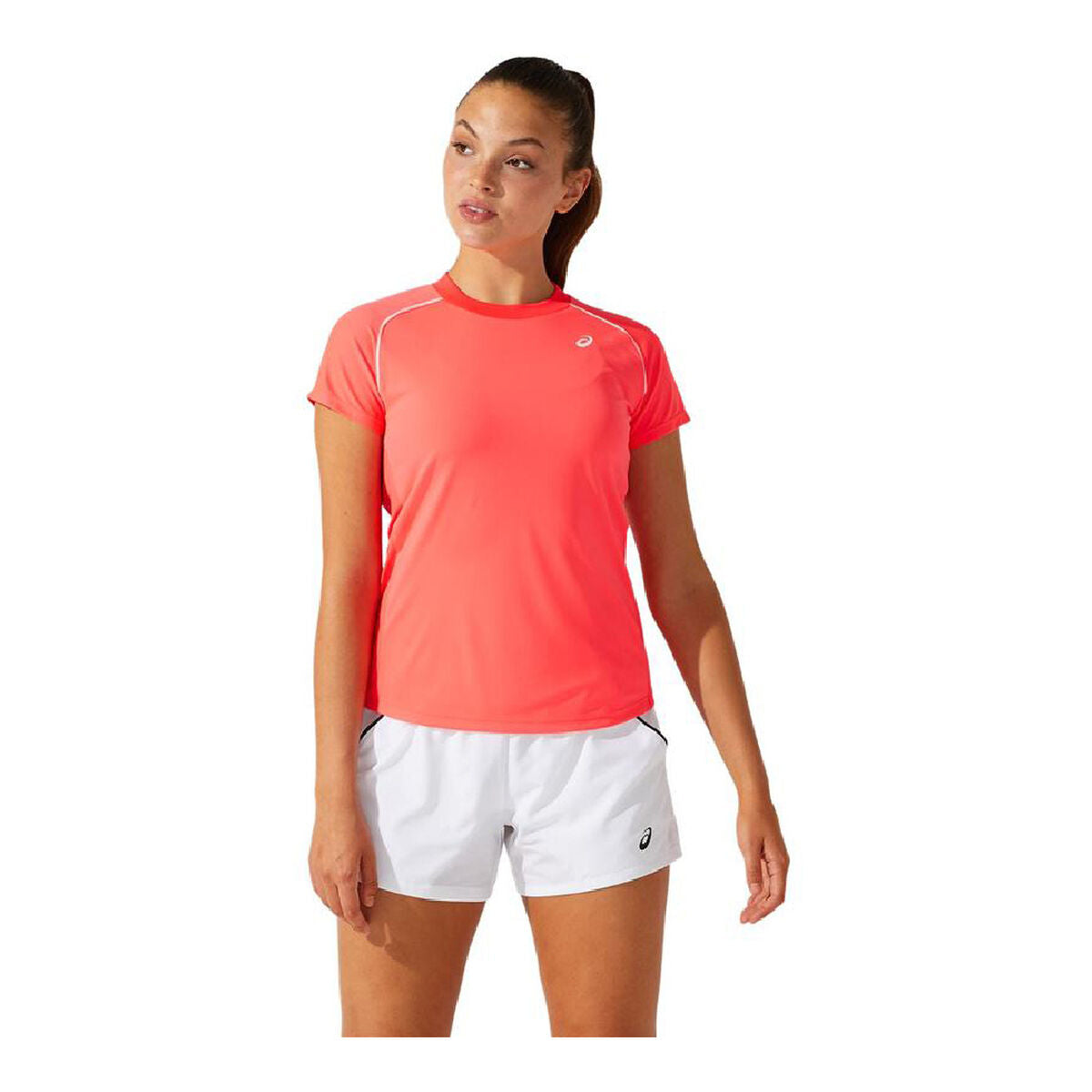 Damen Kurzarm-T-Shirt Asics Court Piping Orange Koralle - AWK Flagship