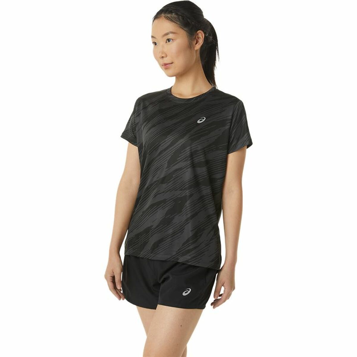 Damen Kurzarm-T-Shirt Asics Core All Over Print Schwarz Damen - AWK Flagship