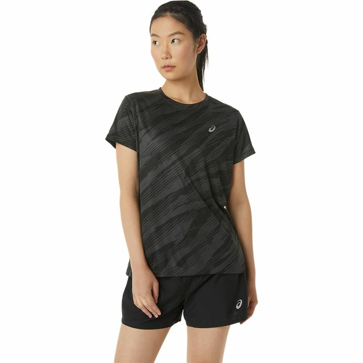 Damen Kurzarm-T-Shirt Asics Core All Over Print Schwarz Damen - AWK Flagship