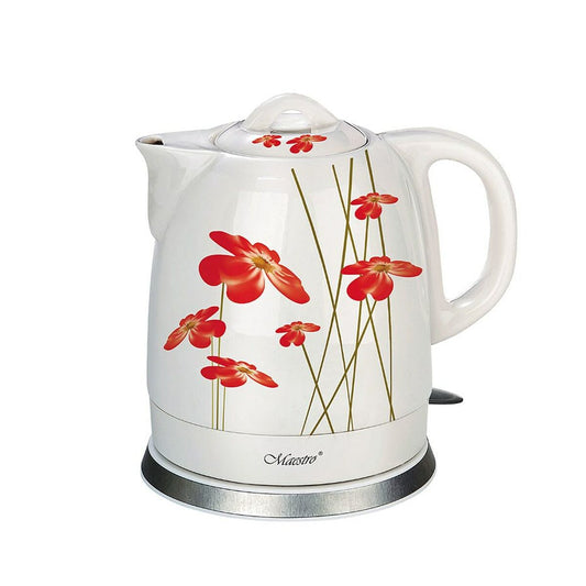 Wasserkocher mit Elektrischer Teekanne Feel Maestro MR-066 Red Flowers Weiß Rot Keramik 1200 W 1,5 L