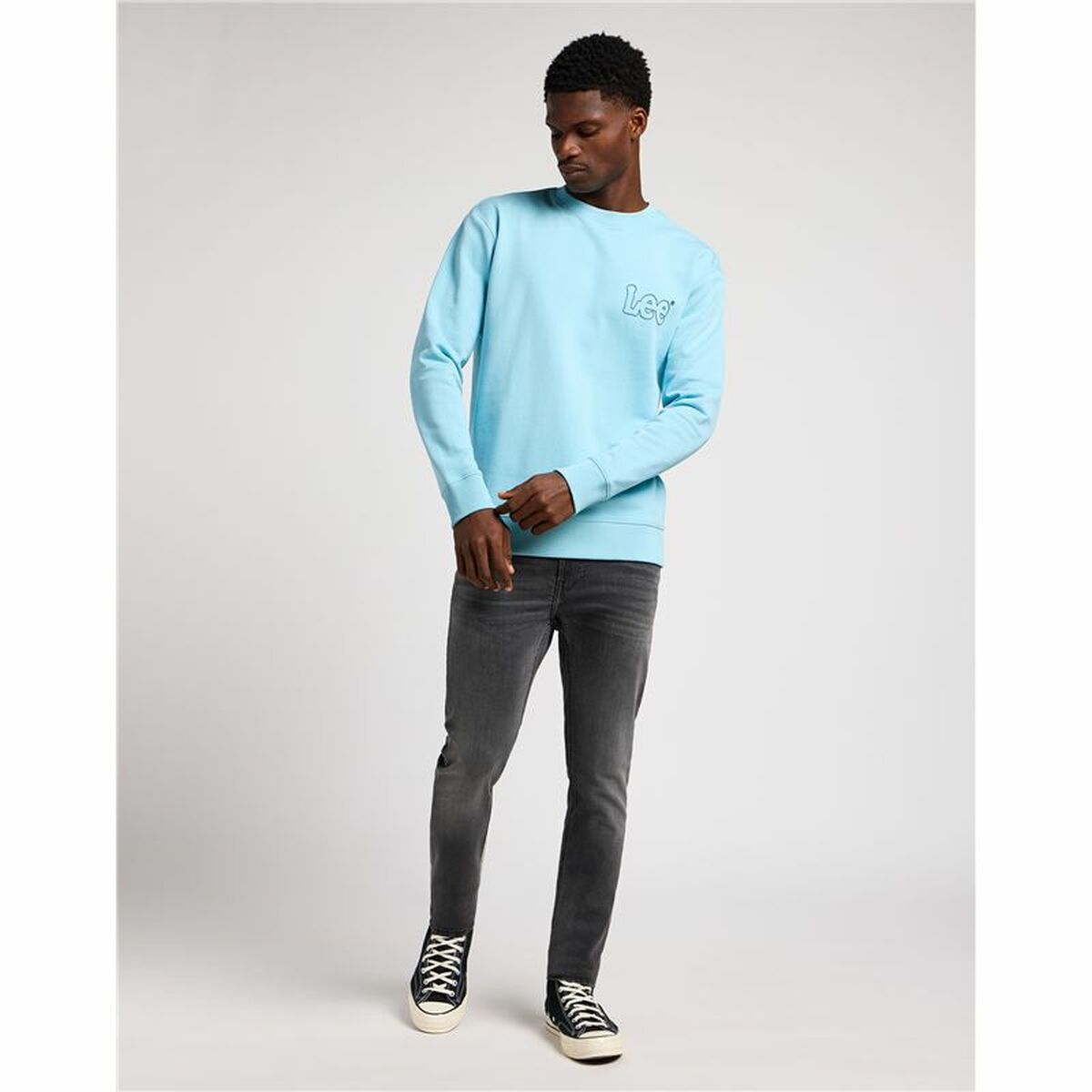 Herren Sweater ohne Kapuze Lee Wobbly Preppy Blau Wasser - AWK Flagship