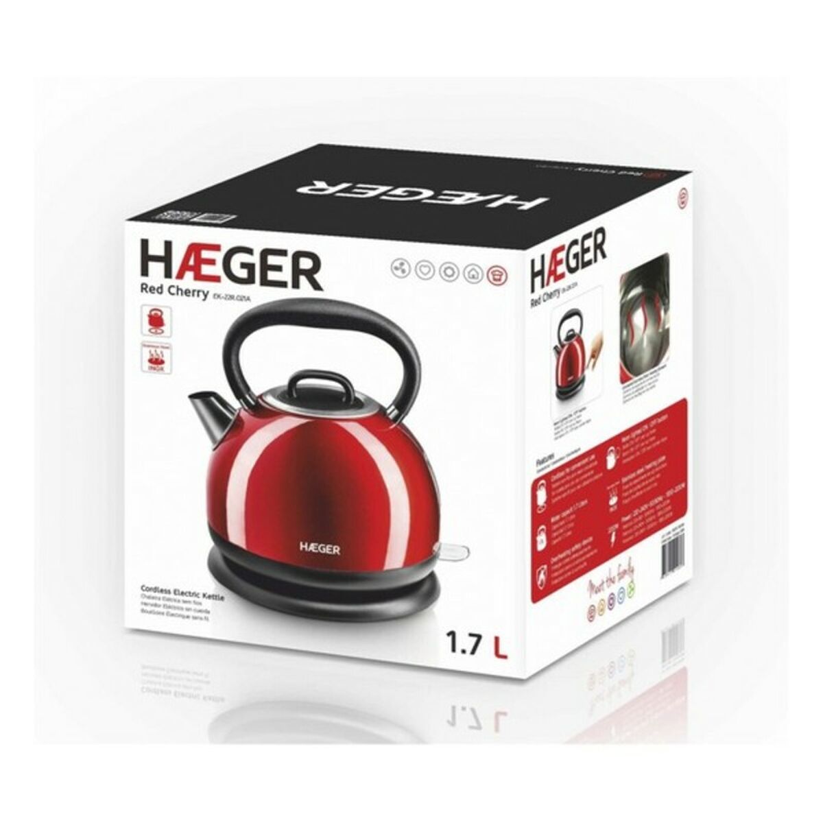 Wasserkocher mit Elektrischer Teekanne Haeger Red Cherry 2200 W (1,7 L) 1,7 L - AWK Flagship