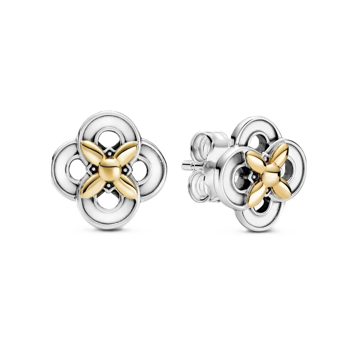 Damenohrringe Pandora TWO-TONE FLOWER Sterlingsilber 925 - AWK Flagship