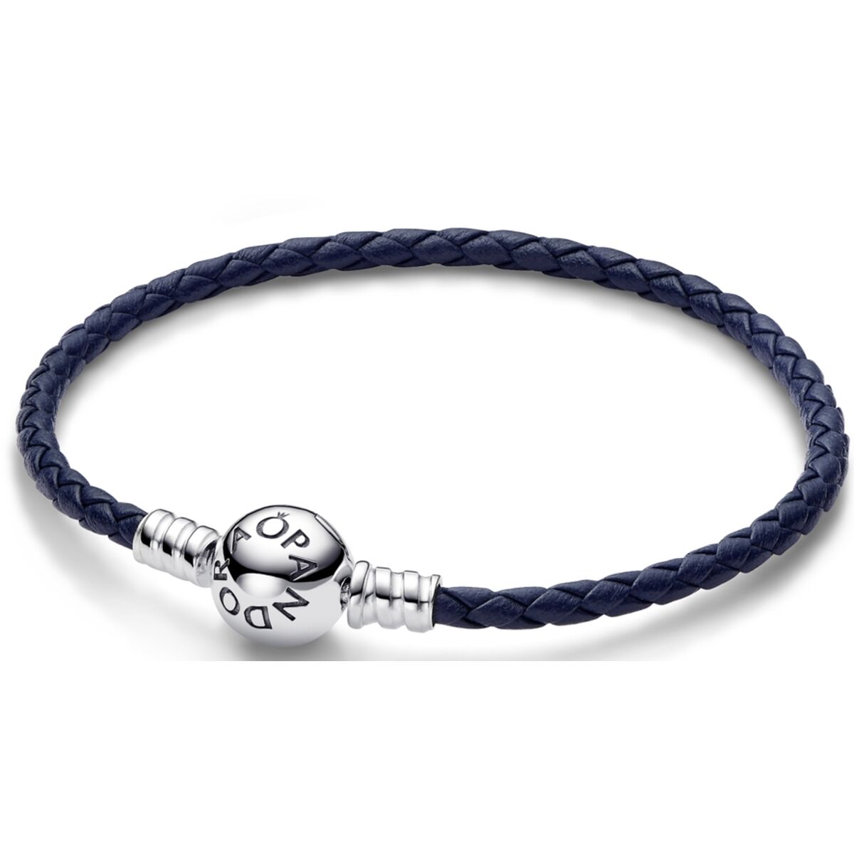 Damenarmreif Pandora ROUND CLASP BLUE BRAIDED LEATHER BRACELET - AWK Flagship