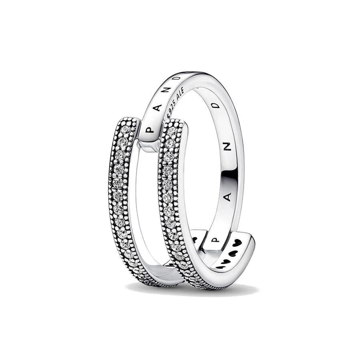 Damenring Pandora SIGNATURE LOGO & PAVE DOUBLE BAND - RING - SIZE 52 - AWK Flagship