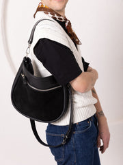 Lederhandtasche STELLA – Schwarz & Suede