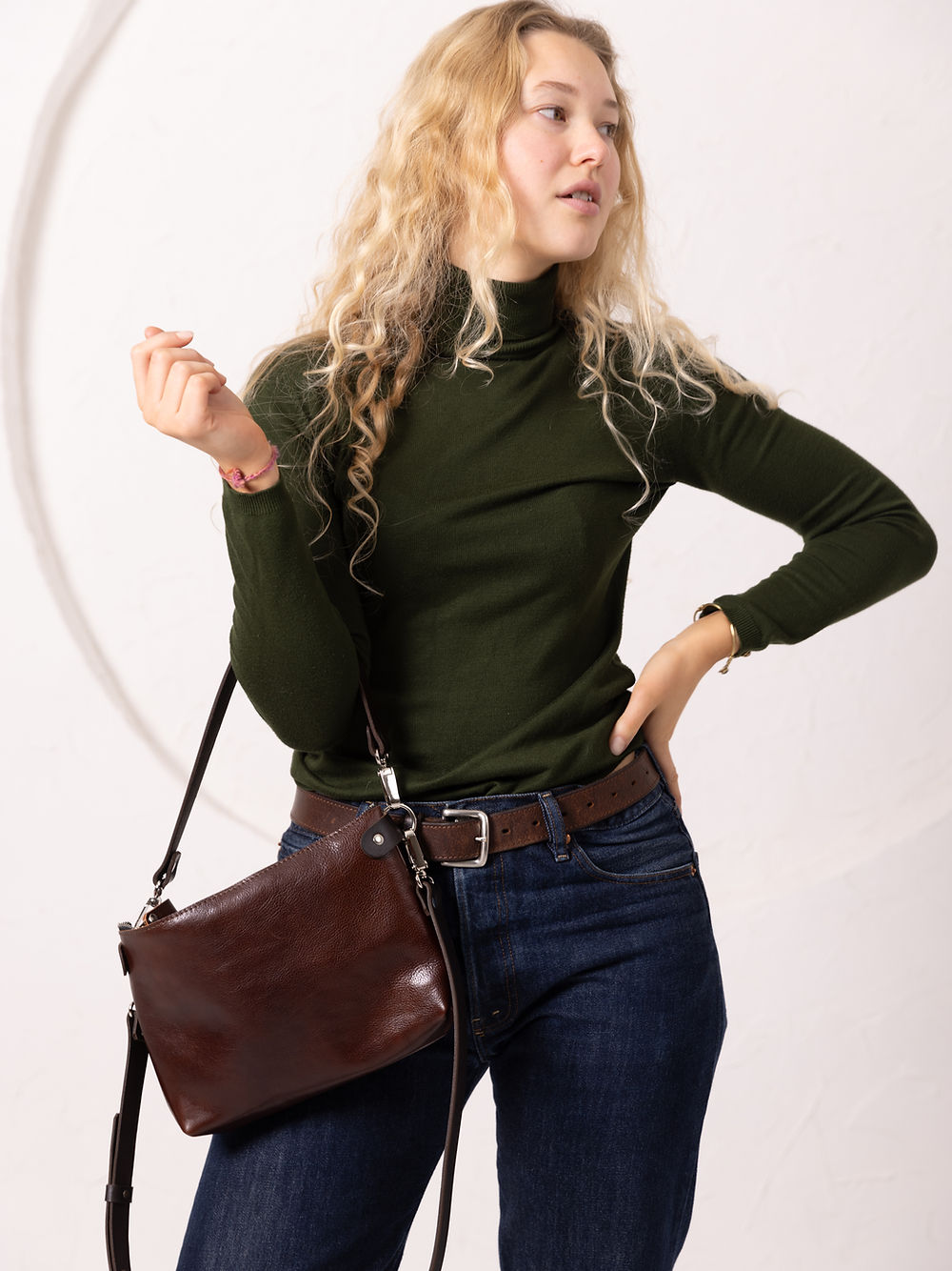 Lederhandtasche TOMMY mit zwei Henkeln – Cognac – Produktansicht 5