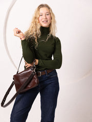 Lederhandtasche TOMMY mit zwei Henkeln – Cognac