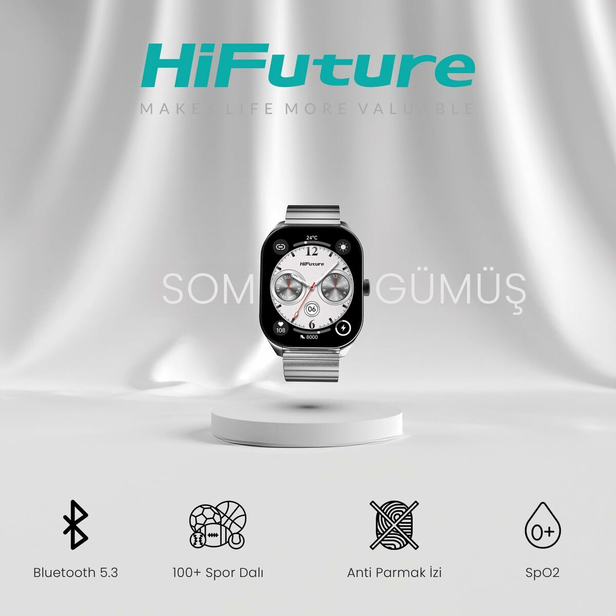 Smartwatch HiFuture FUTUREFIT APEX SILVER Silberfarben 40 mm - AWK Flagship