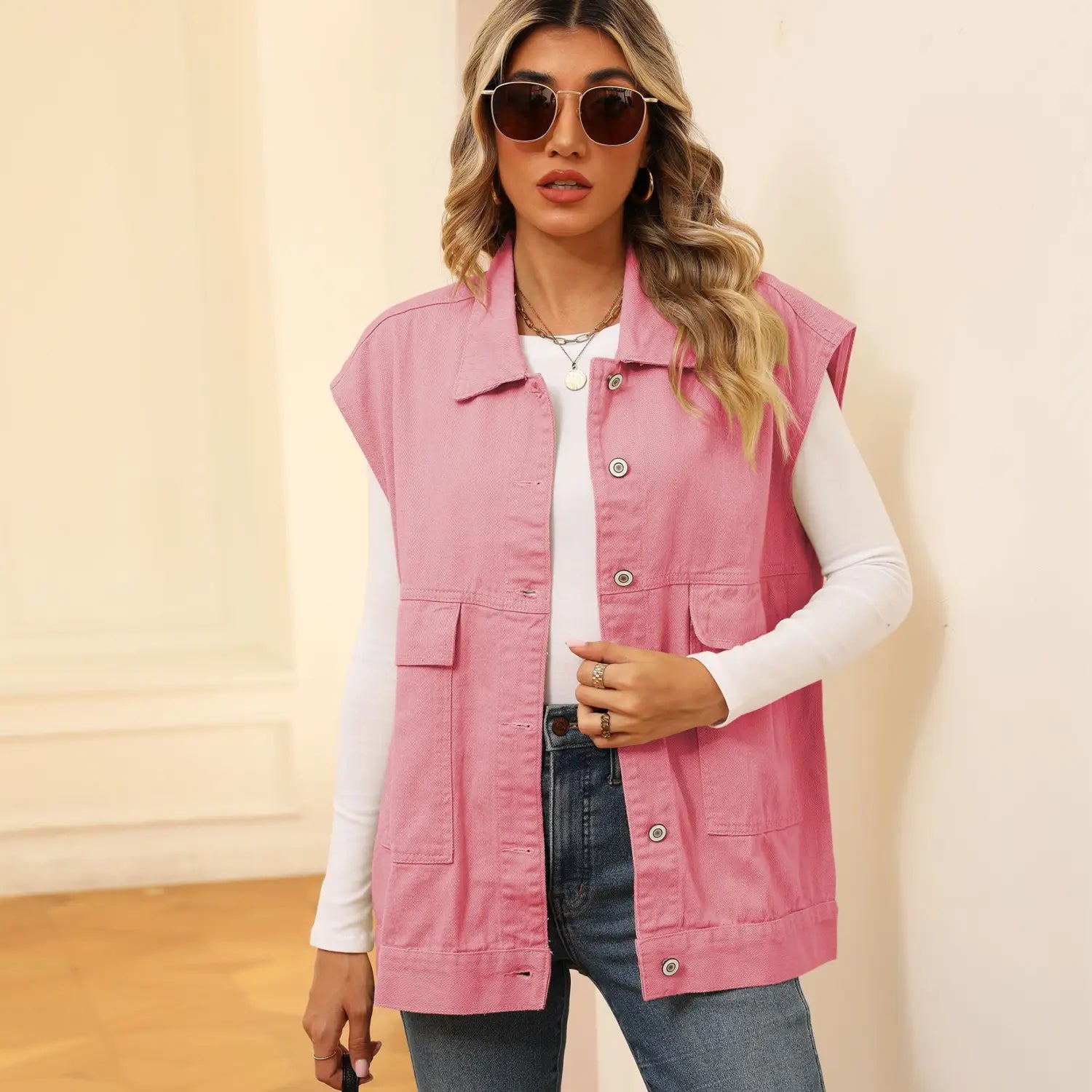 A.1 Damen Jeansweste mit großen Taschen