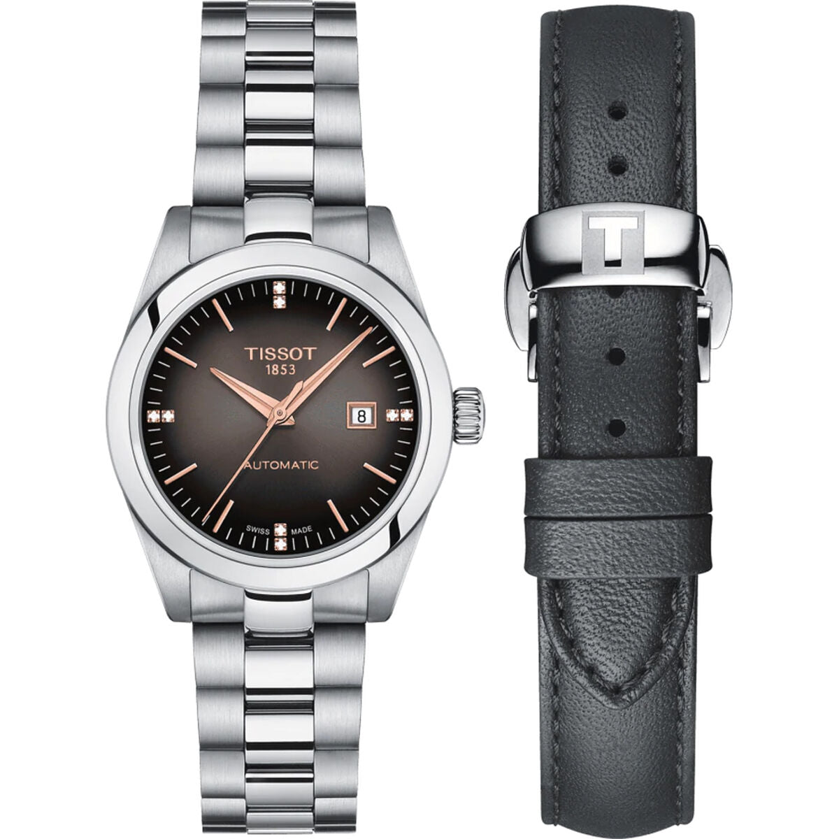 Kaufe Tissot T-MY LADY AUTOMATIC W-DIAMONDS Schwarz Silberfarben Uhr bei AWK Flagship um € 651.00
