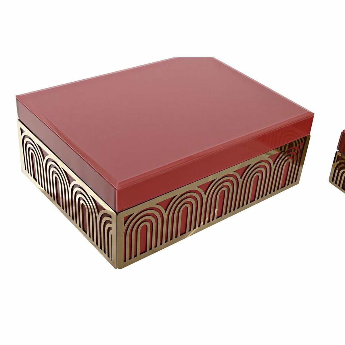 Box-Schmuckkästchen DKD Home Decor Metall Kristall Rot Gold Holz MDF 25 x 18 x 10 cm (2 Stück) - AWK Flagship