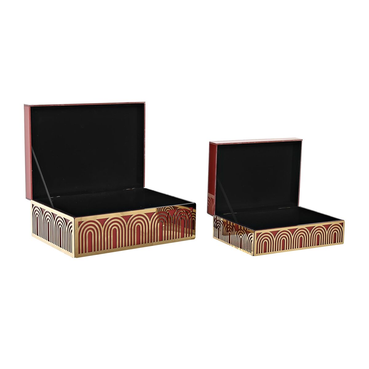 Box-Schmuckkästchen DKD Home Decor Metall Kristall Rot Gold Holz MDF 25 x 18 x 10 cm (2 Stück) - AWK Flagship