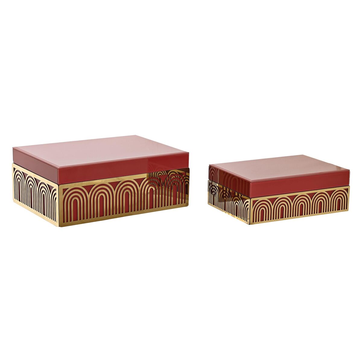 Box-Schmuckkästchen DKD Home Decor Metall Kristall Rot Gold Holz MDF 25 x 18 x 10 cm (2 Stück) - AWK Flagship