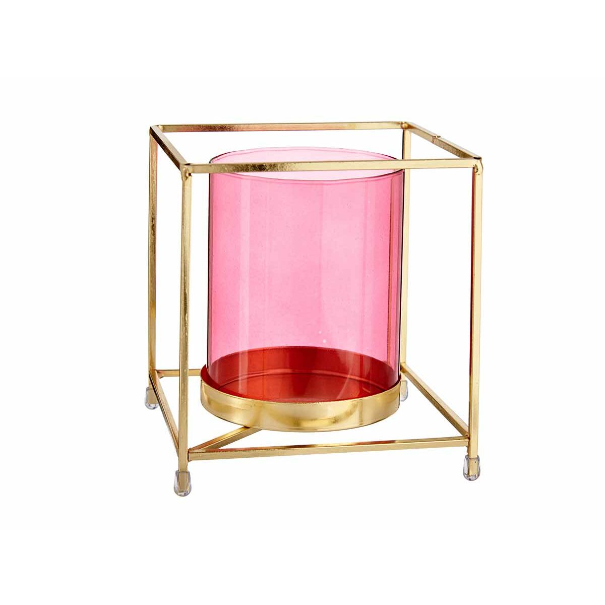 Kerzenschale karriert Rosa Gold 14 x 15,5 x 14 cm Metall Glas - AWK Flagship