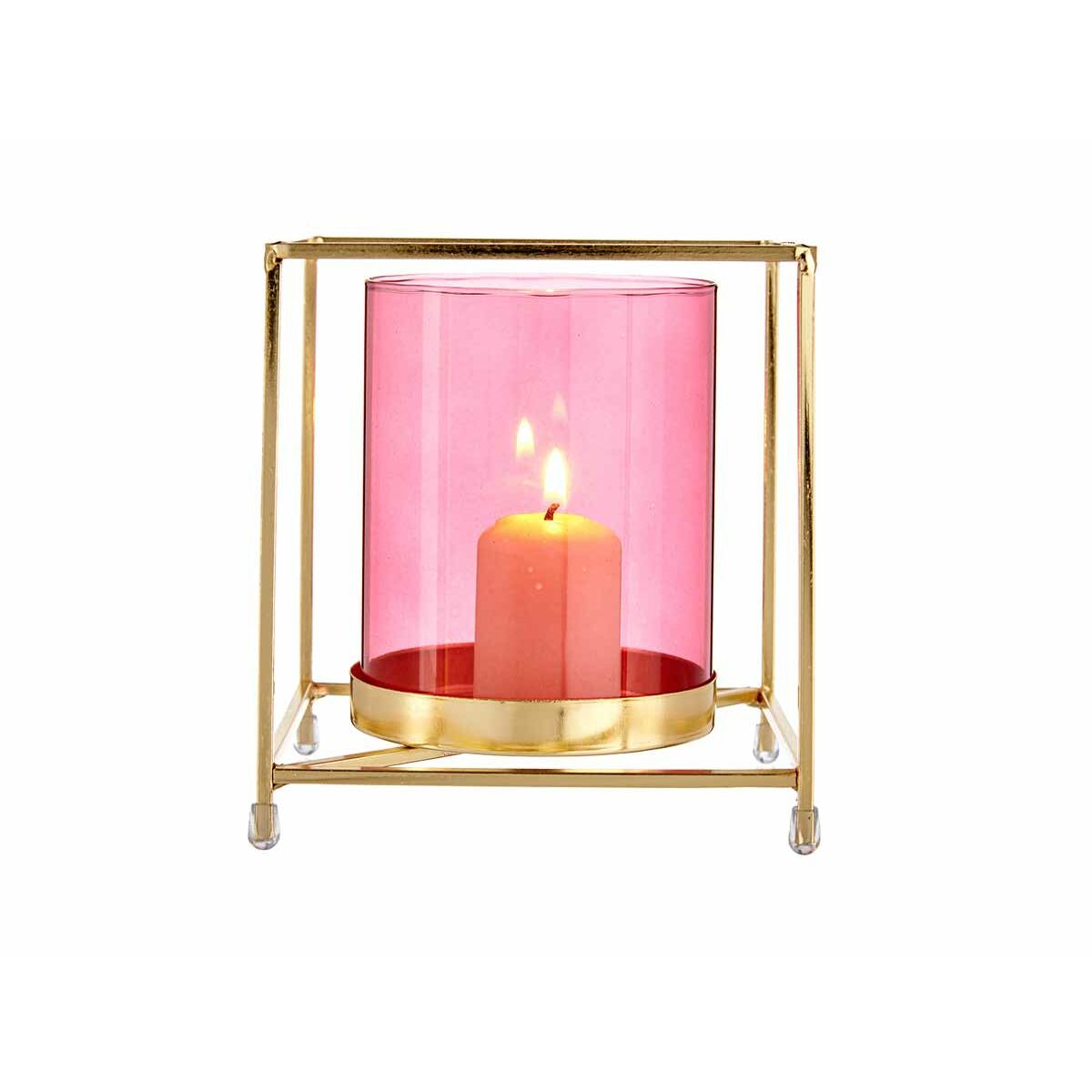 Kerzenschale karriert Rosa Gold 14 x 15,5 x 14 cm Metall Glas - AWK Flagship