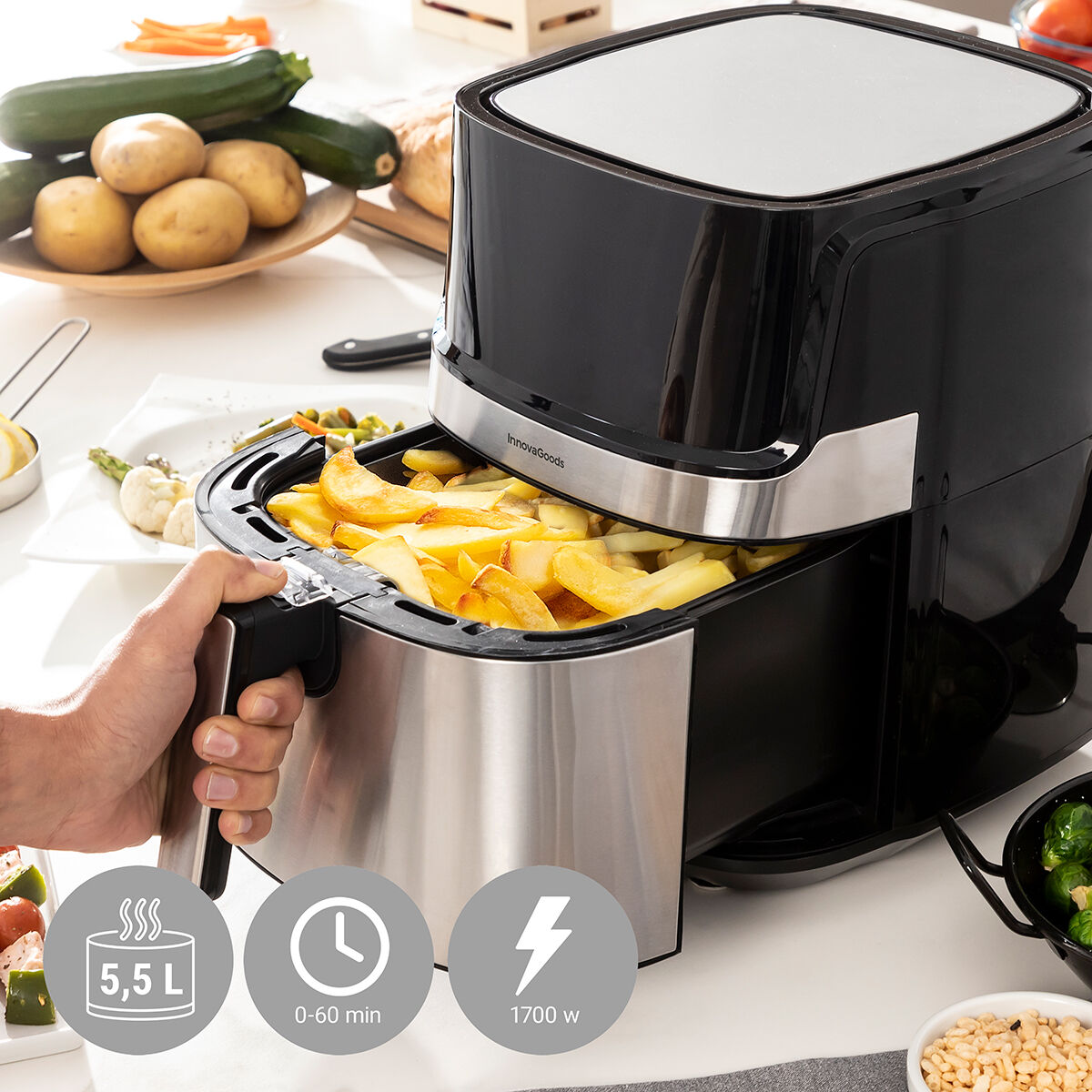 Fritteuse ohne Öl InnovaGoods Fryinn Pro 5500 Schwarz Edelstahl 1700 W 5,5 L - AWK Flagship