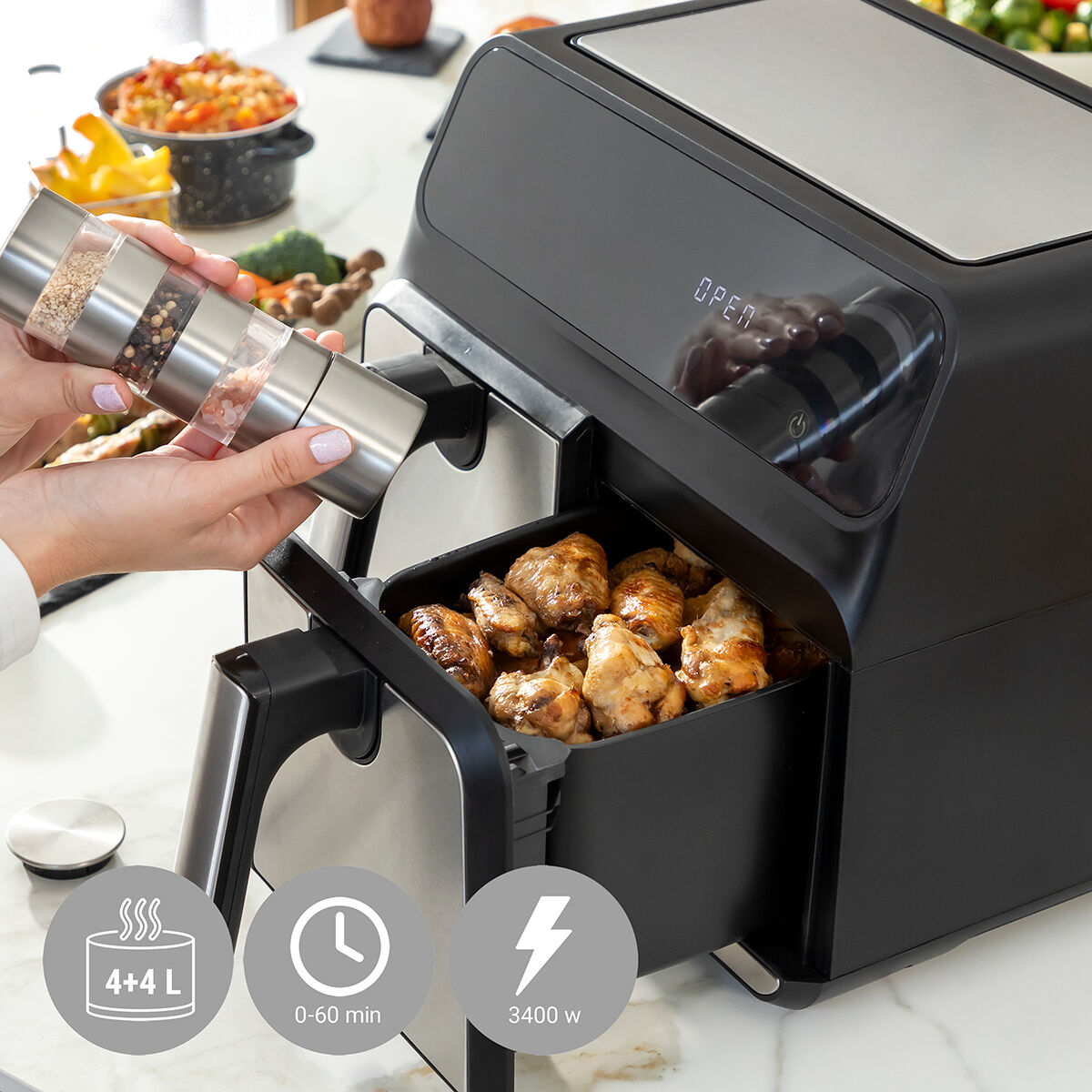 Fritteuse ohne Öl InnovaGoods Fryinn Double 8000 Schwarz Edelstahl 3400 W 8 L - AWK Flagship