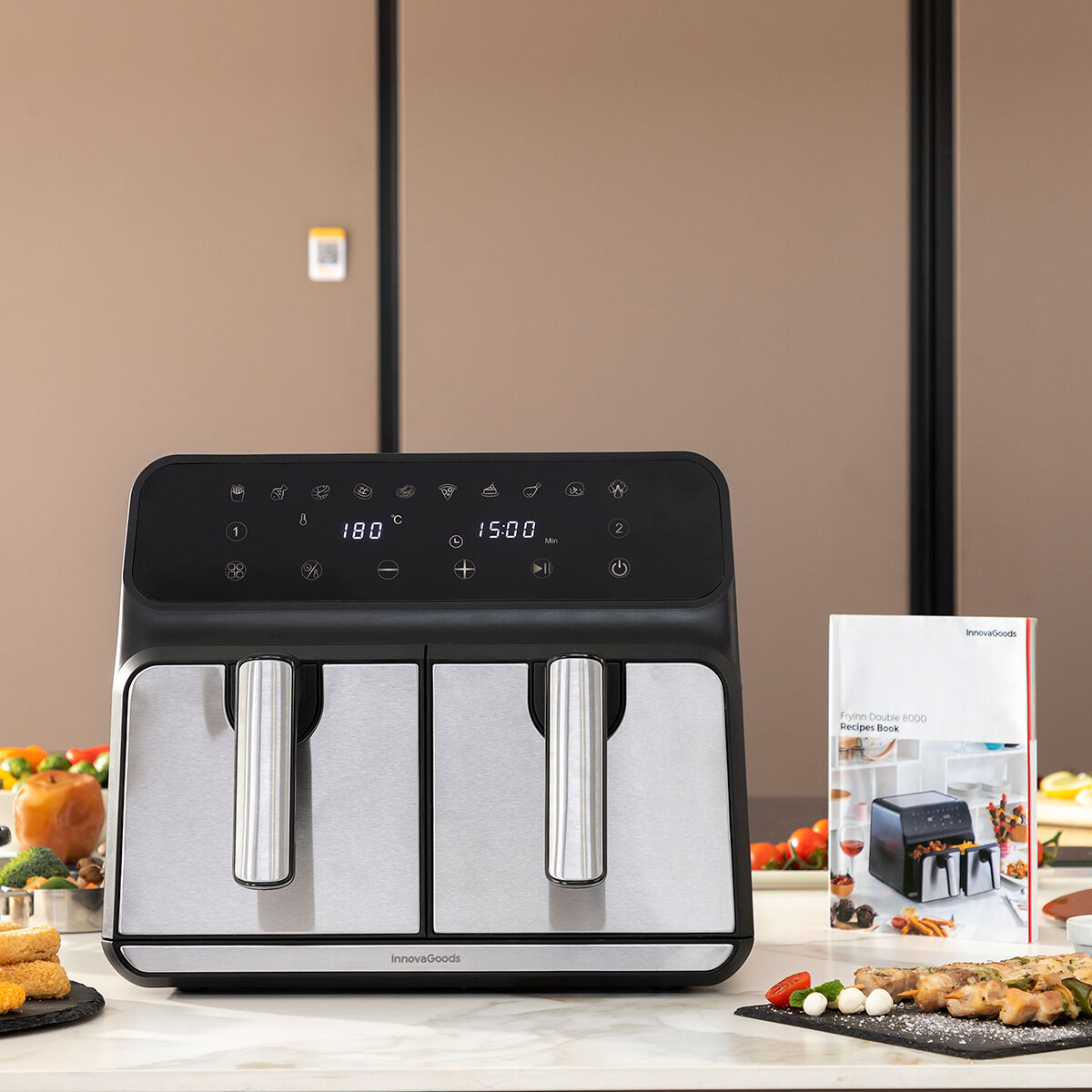 Fritteuse ohne Öl InnovaGoods Fryinn Double 8000 Schwarz Edelstahl 3400 W 8 L - AWK Flagship