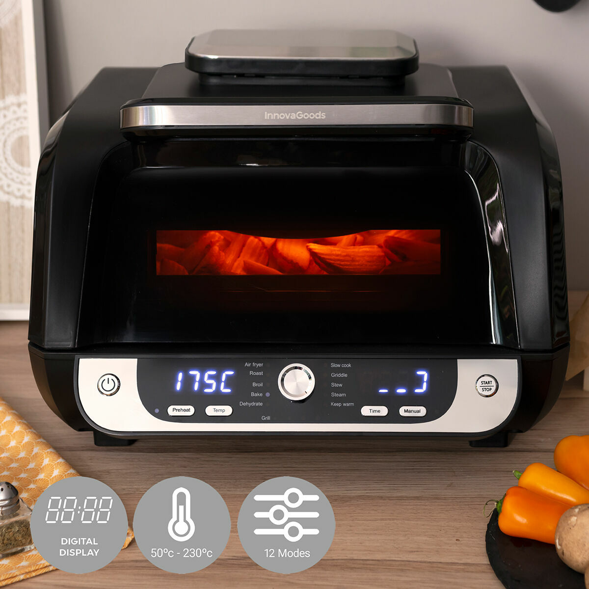 Ölfreie Fritteuse mit Grill, Zubehör und Rezeptbuch InnovaGoods Air Fryer Fryinn 12-in-1 6000 Schwarz Stahl 6 L 3400 W - AWK Flagship