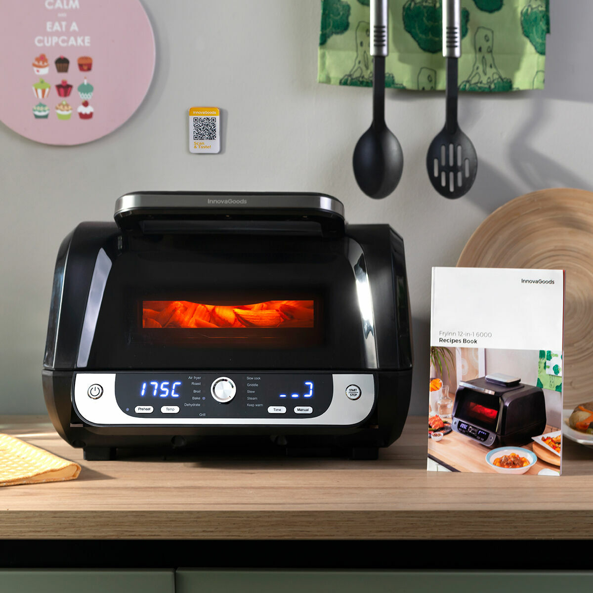 Ölfreie Fritteuse mit Grill, Zubehör und Rezeptbuch InnovaGoods Air Fryer Fryinn 12-in-1 6000 Schwarz Stahl 6 L 3400 W - AWK Flagship