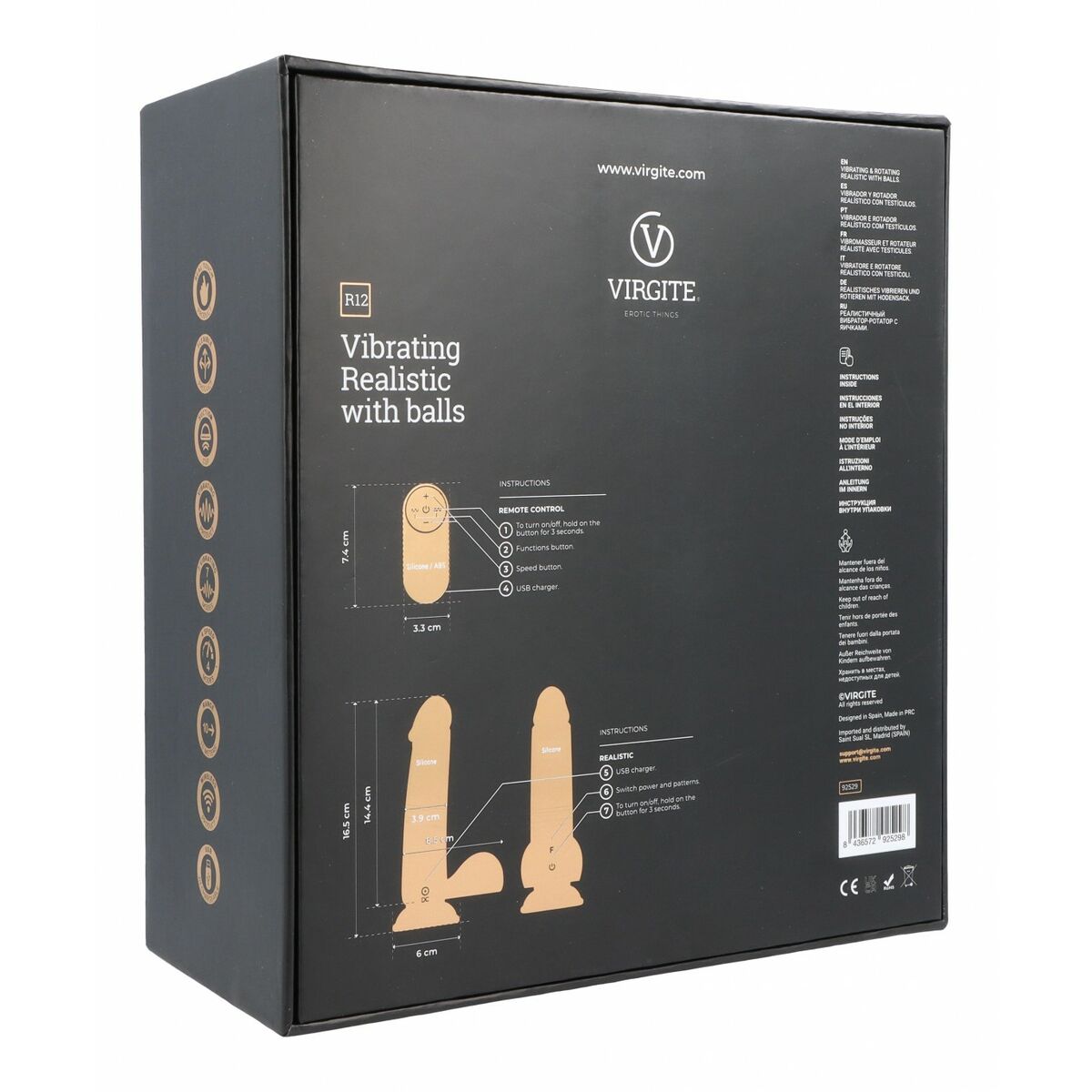 Natürlicher Dildo Virgite R12 Schwarz 14,4 cm - AWK Flagship