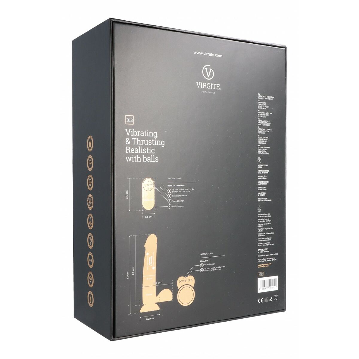 Natürlicher Dildo Virgite R13 Schwarz 20 cm - AWK Flagship