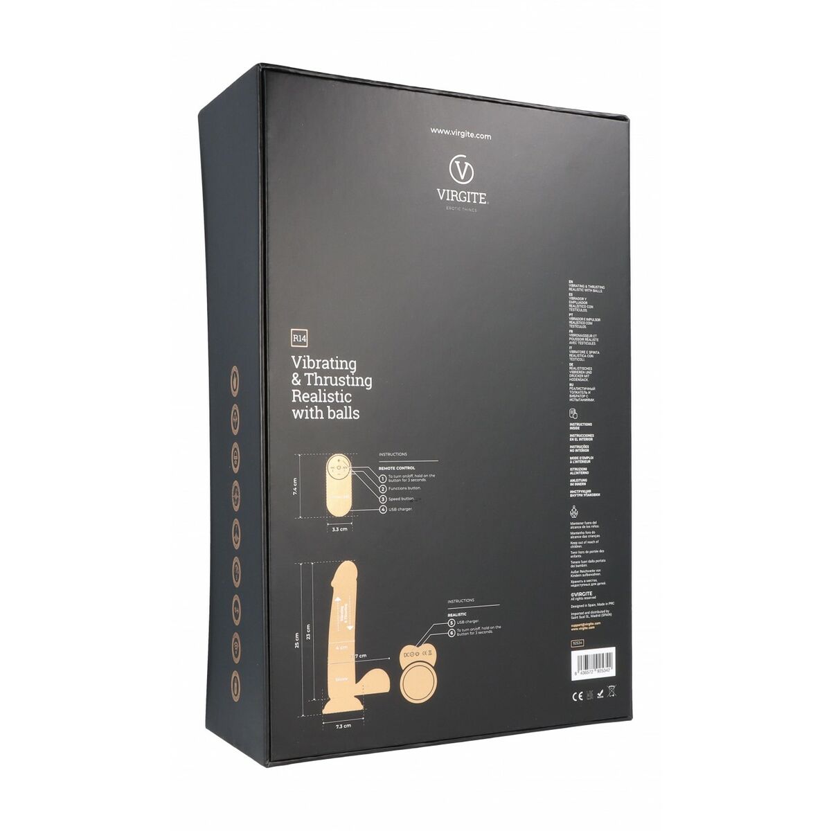 Natürlicher Dildo Virgite R14 Schwarz 23 cm - AWK Flagship