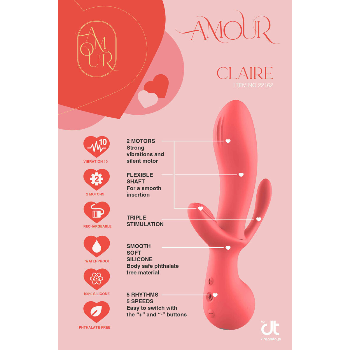 Klassischer Vibrator Dream Toys Amour Triple Pleasure Rosa - AWK Flagship