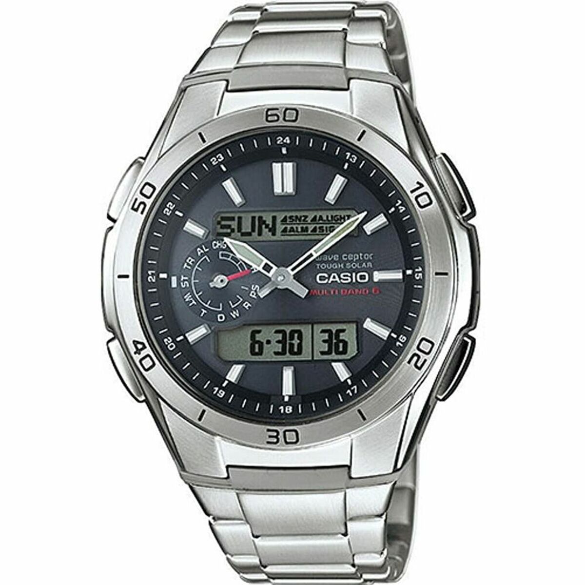 Herrenuhr Casio WAVE CEPTOR Multibadn 6 Tough Solar Schwarz Grau Silberfarben (Ø 43,5 mm) - AWK Flagship