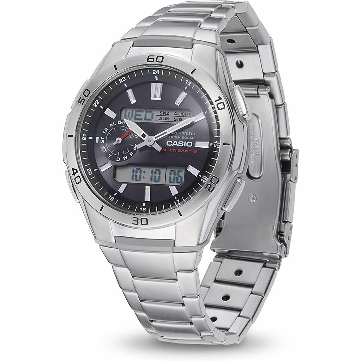 Herrenuhr Casio WAVE CEPTOR Multibadn 6 Tough Solar Schwarz Grau Silberfarben (Ø 43,5 mm) - AWK Flagship