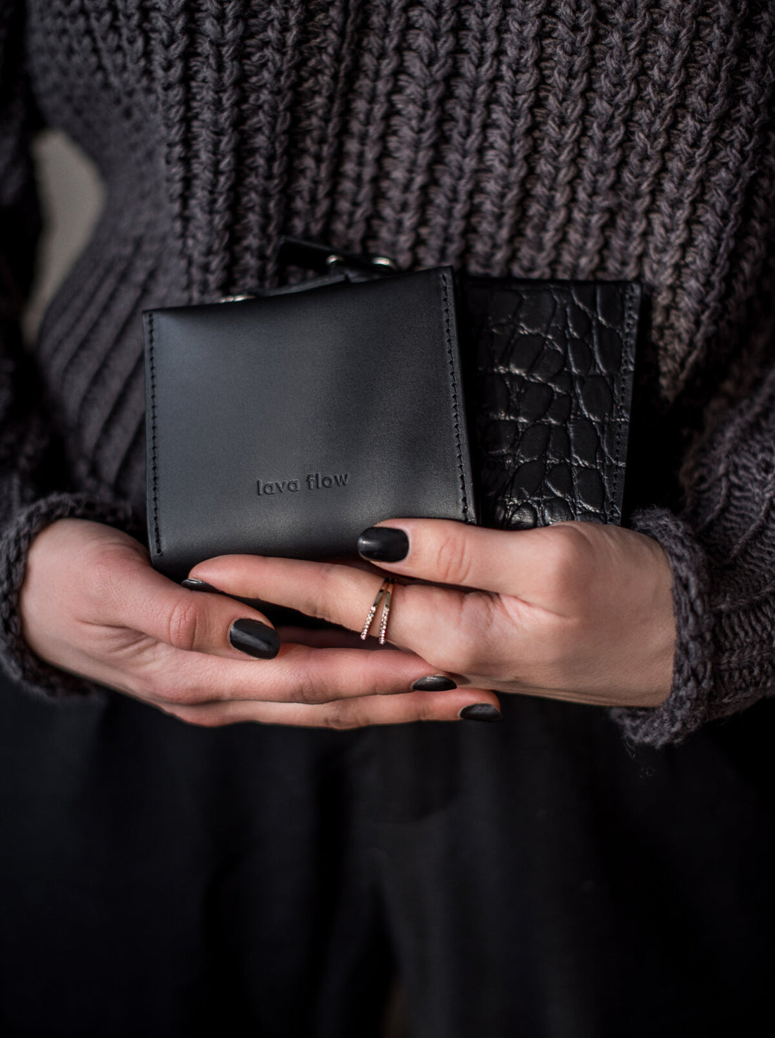 Klassische Leder-Geldbörse MINI TAAL – Schwarz Croco – Detailansicht 2