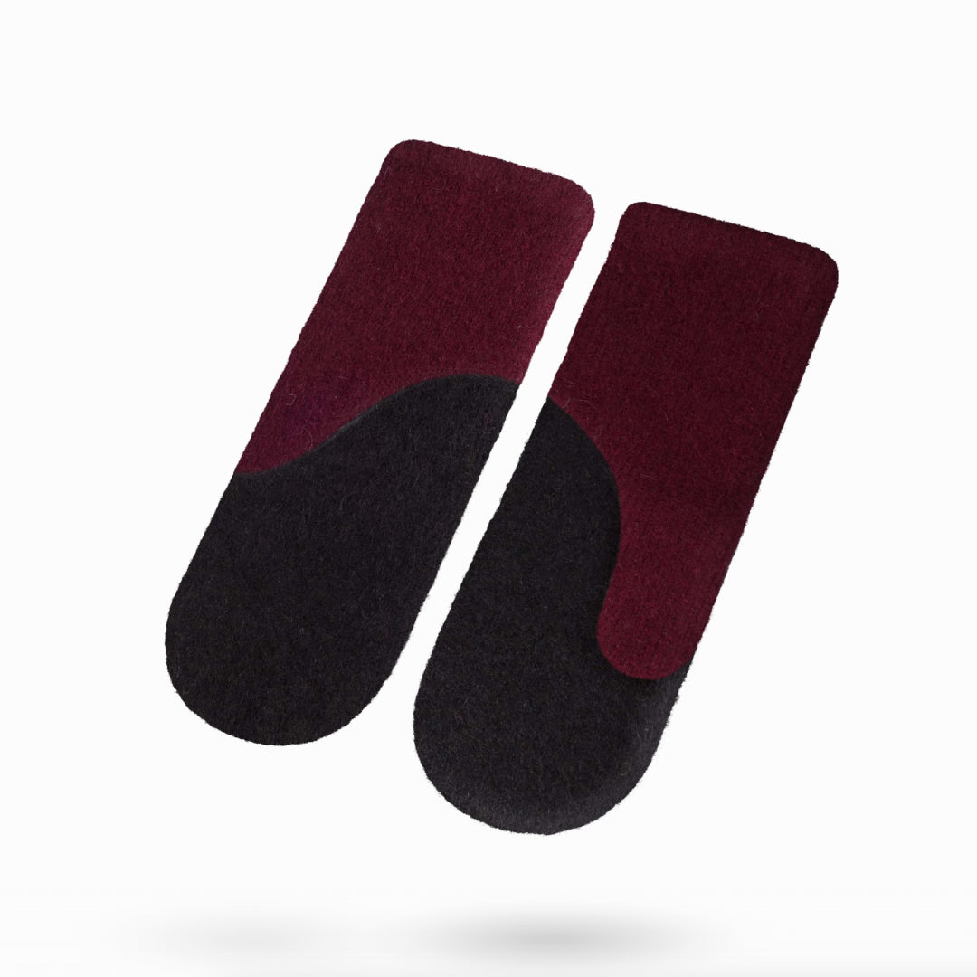 Gefilzte Wollhandschuhe – Bordeaux, Schwarz