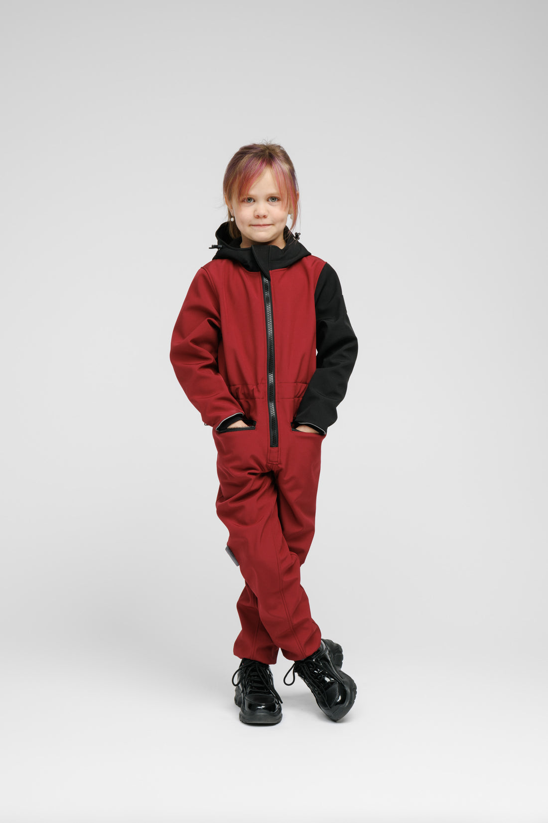 Kinder-Softshell-Overall SUNSET RED – Detailansicht 3