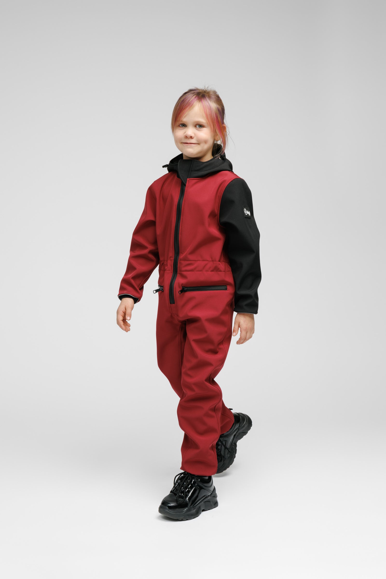 Kinder-Softshell-Overall SUNSET RED – Produktansicht 3