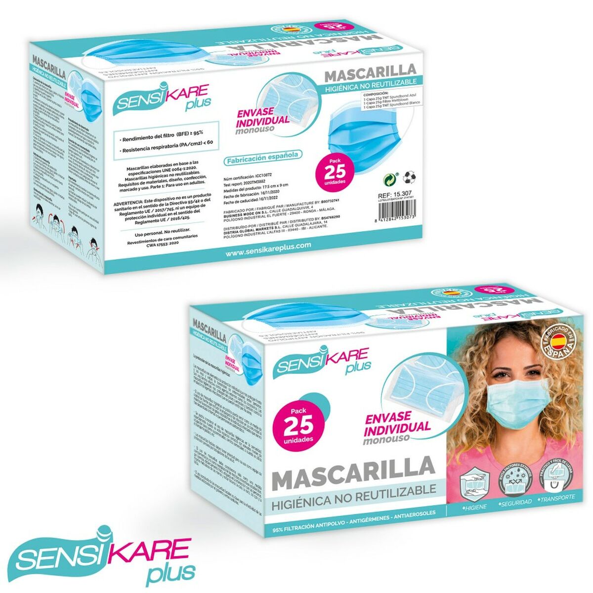 Schachtel mit Hygienemasken SensiKare 25 Stücke (12 Stück)
