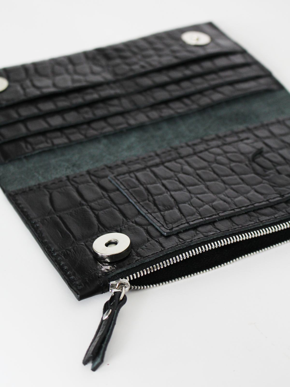 Klassische Leder-Geldbörse TAAL – Schwarz Croco – Produktansicht 2