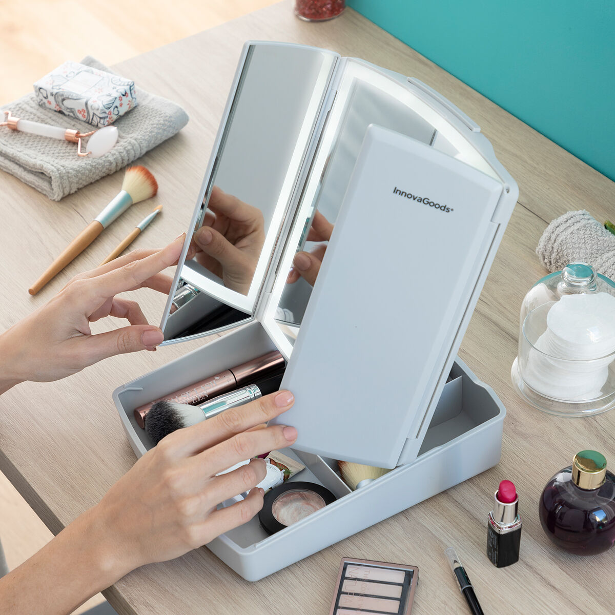 Klappbarer Spiegel mit LED und 3-in-1-Make-up-Organizer Panomir InnovaGoods - AWK Flagship